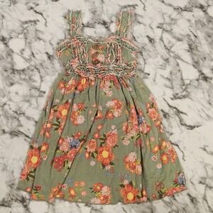 Matilda Jane Girls Dress Size 4 Floral Green Orange Boho